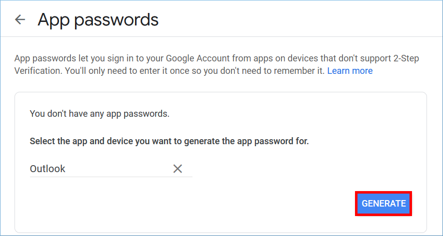 App Password window