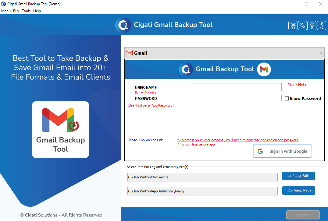 Cigati Gmail Backup Tool