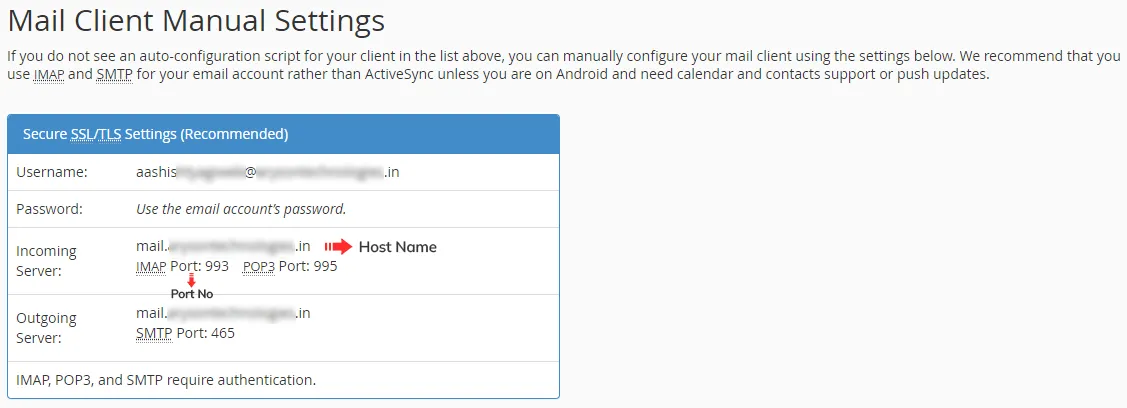 Know Host Name and Port No. from cPanel