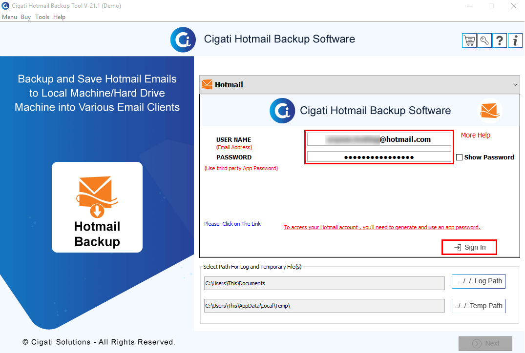 hotmail backup tool free