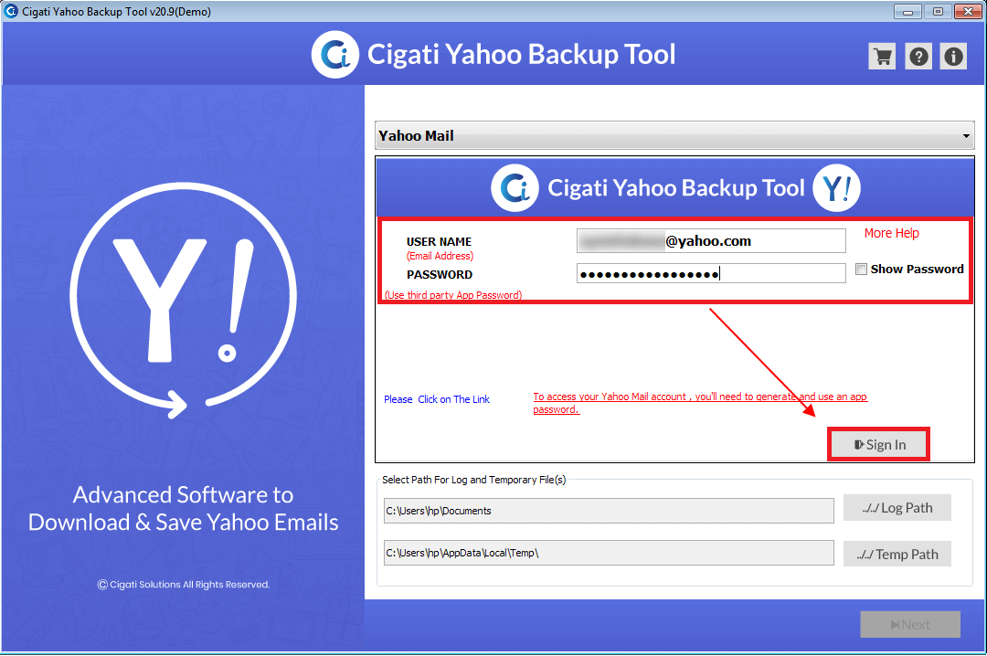 How To Use Cigati Yahoo Backup Softtware